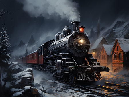 a train in the snow with dark background, insane detail Made By AI generative Photoの素材