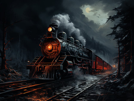 a train in the snow with dark background, insane detail Made By AI generative Photoの素材