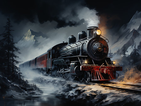 a train in the snow with dark background, insane detail Made By AI generative Photoの素材