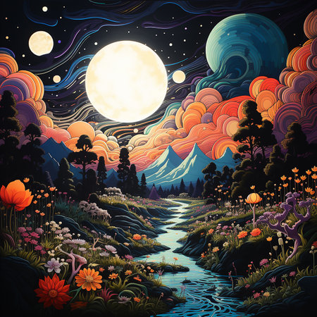 psychedelic background painting made by AI generative photoの素材