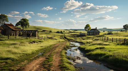 farm in sub urban at afternoon, ultra realistic, smooth lighting made by AI generativeの素材