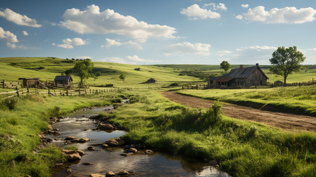 farm in sub urban at afternoon, ultra realistic, smooth lighting made by AI generativeの素材