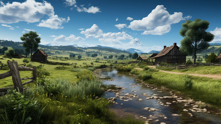 farm in sub urban at afternoon, ultra realistic, smooth lighting made by AI generativeの素材