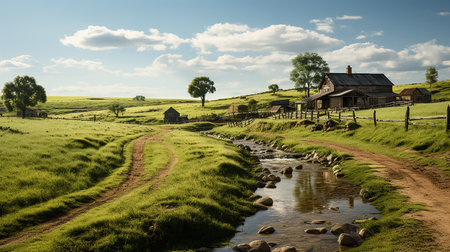 farm in sub urban at afternoon, ultra realistic, smooth lighting made by AI generativeの素材