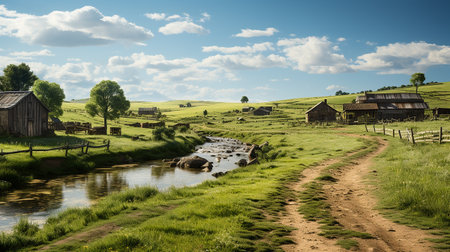 farm in sub urban at afternoon, ultra realistic, smooth lighting made by AI generativeの素材