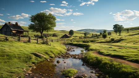 farm in sub urban at afternoon, ultra realistic, smooth lighting made by AI generativeの素材