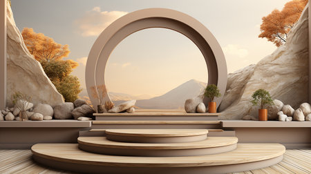 Podium background with cream color tone japanese style made by AI generativeの素材