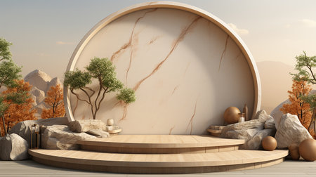 Podium background with cream color tone japanese style made by AI generativeの素材