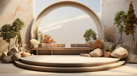 Podium background with cream color tone japanese style made by AI generativeの素材
