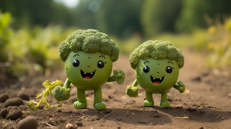 broccoli have face, hands and foots walking made by AI generativeの素材