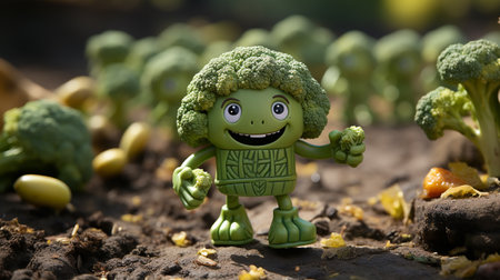 broccoli have face, hands and foots walking made by AI generativeの素材