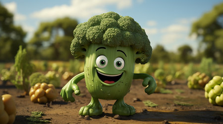 broccoli have face, hands and foots walking made by AI generativeの素材