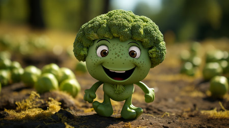 broccoli have face, hands and foots walking made by AI generativeの素材