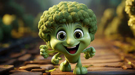 broccoli have face, hands and foots walking made by AI generativeの素材