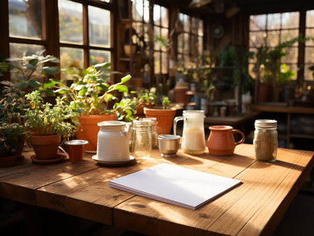 paper on the wooden table, real photography with smooth lighting and sun light AI generateの素材