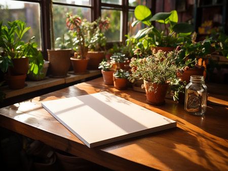 paper on the wooden table, real photography with smooth lighting and sun light AI generateの素材