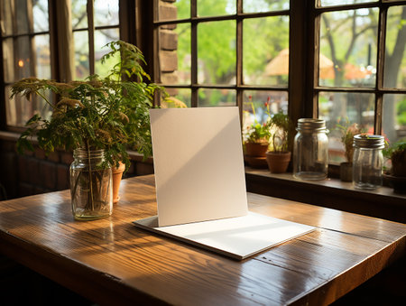 paper on the wooden table, real photography with smooth lighting and sun light AI generateの素材