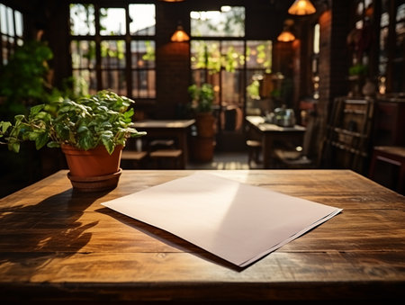 paper on the wooden table, real photography with smooth lighting and sun light AI generateの素材