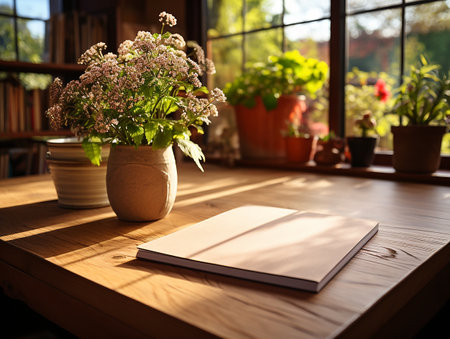 paper on the wooden table, real photography with smooth lighting and sun light AI generateの素材
