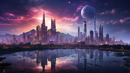 photo-realistic cyberpunk metropolitan city in the night AI generatedの素材