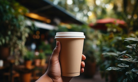 hand holding paper coffee cup generated by AIの素材