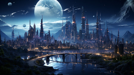 photo-realistic cyberpunk metropolitan city in the night AI generatedの素材
