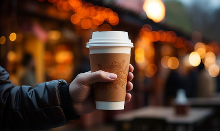 hand holding paper coffee cup generated by AIの素材