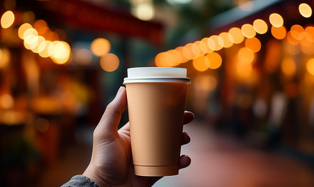 hand holding paper coffee cup generated by AIの素材