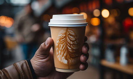 hand holding paper coffee cup generated by AIの素材