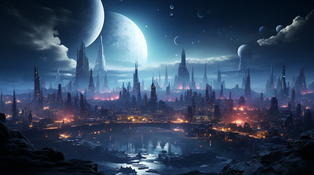 photo-realistic cyberpunk metropolitan city in the night AI generatedの素材