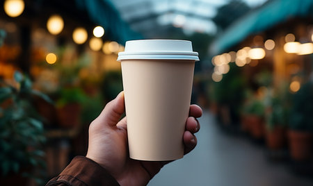 hand holding paper coffee cup generated by AIの素材