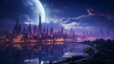 photo-realistic cyberpunk metropolitan city in the night AI generatedの素材