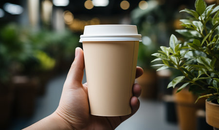 hand holding paper coffee cup generated by AIの素材