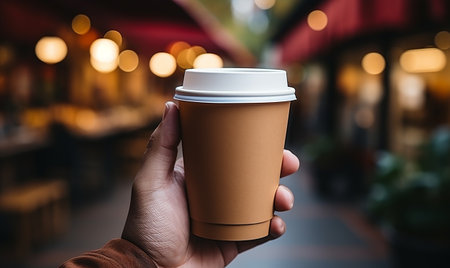 hand holding paper coffee cup generated by AIの素材