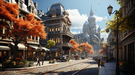 photo-realistic of 1920s city environment at afternoon AI generatedの素材