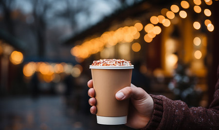 hand holding paper coffee cup generated by AIの素材