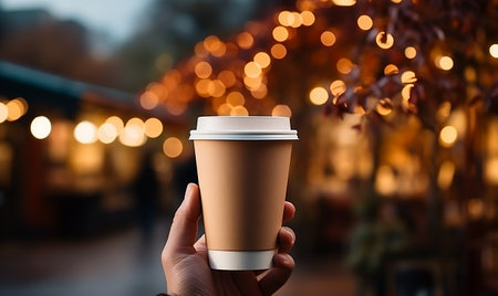 hand holding paper coffee cup generated by AIの素材
