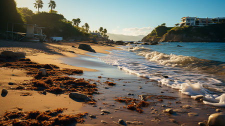 photo-realistic of dirty beach at afternoon with so much garbage AI generatedの素材