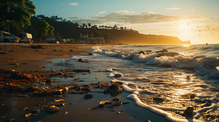 photo-realistic of dirty beach at afternoon with so much garbage AI generatedの素材