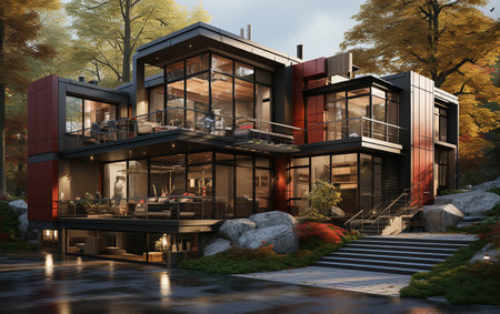 unique industrial architecture house in daylight, photo-realistic AI generativeの素材