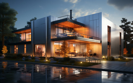 unique industrial architecture house in daylight, photo-realistic AI generativeの素材