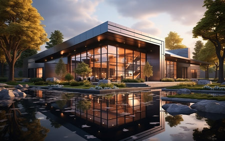 unique industrial architecture house in daylight, photo-realistic AI generativeの素材