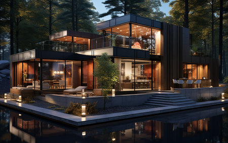 unique industrial architecture house in daylight, photo-realistic AI generativeの素材