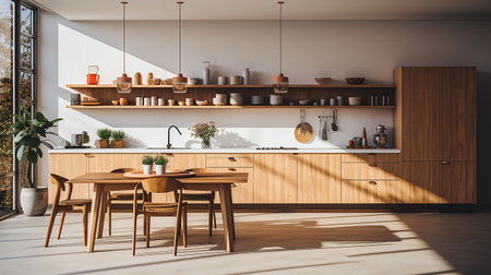 wooden kitchen house in afternoon AI generativeの素材