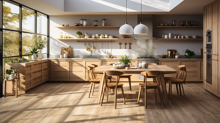 wooden kitchen house in afternoon AI generativeの素材