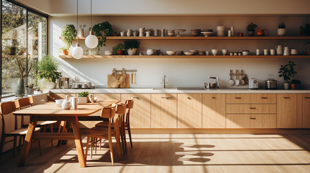 wooden kitchen house in afternoon AI generativeの素材