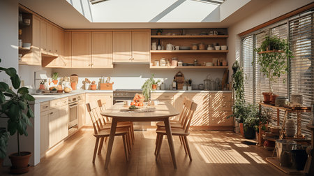 wooden kitchen house in afternoon AI generativeの素材