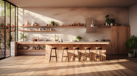 wooden kitchen house in afternoon AI generativeの素材