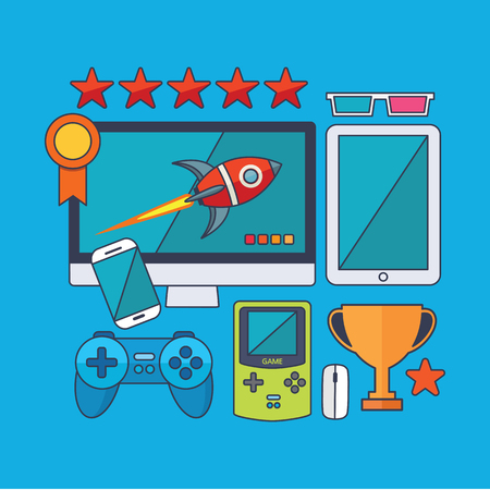 Set of game concept design flat line のイラスト素材
