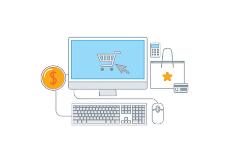 Simple line illustration of a modern shopping concept setのイラスト素材
